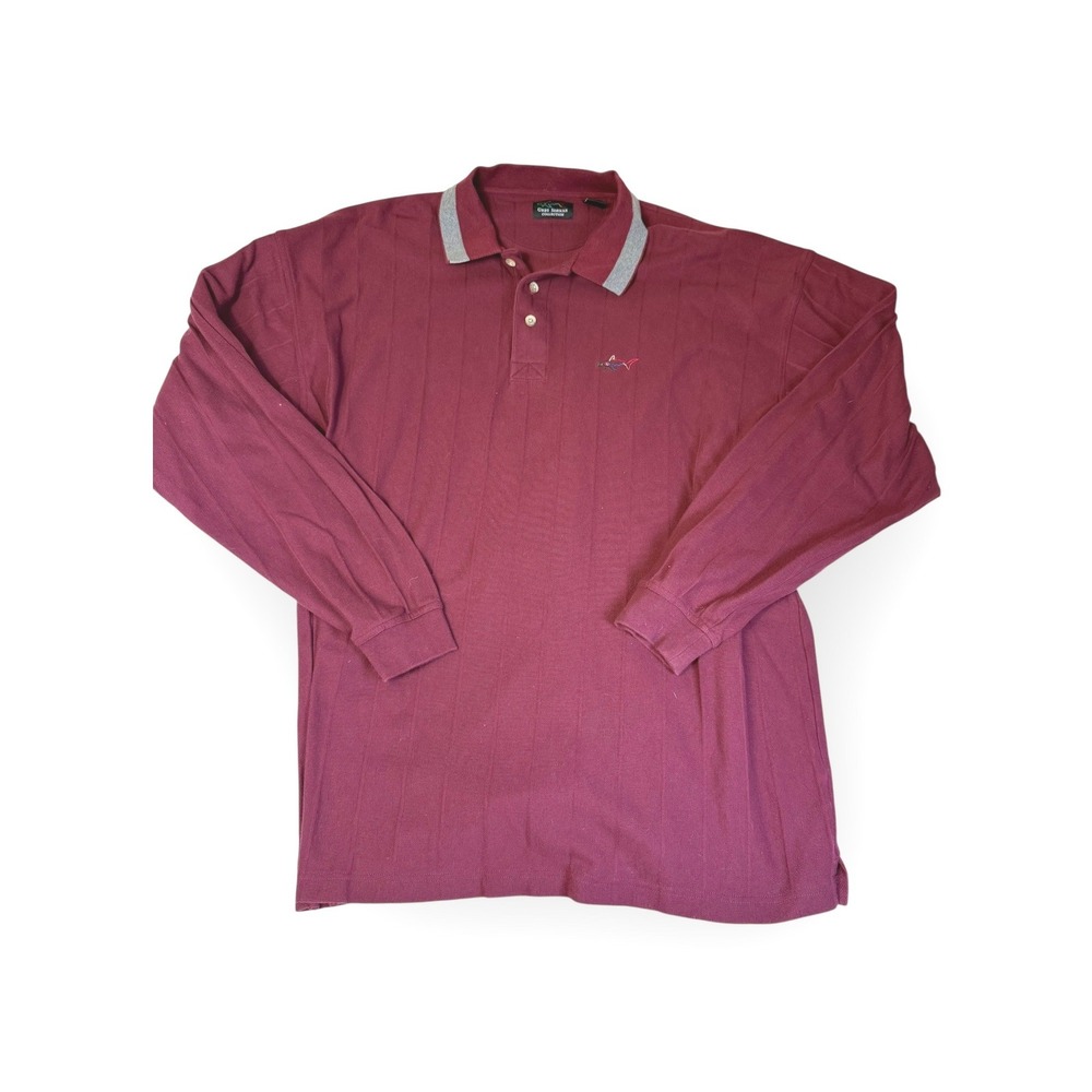 Greg‎ Norman Collection Mens Long Sleeve Polo Shirt Burgundy Striped Golf XXLT